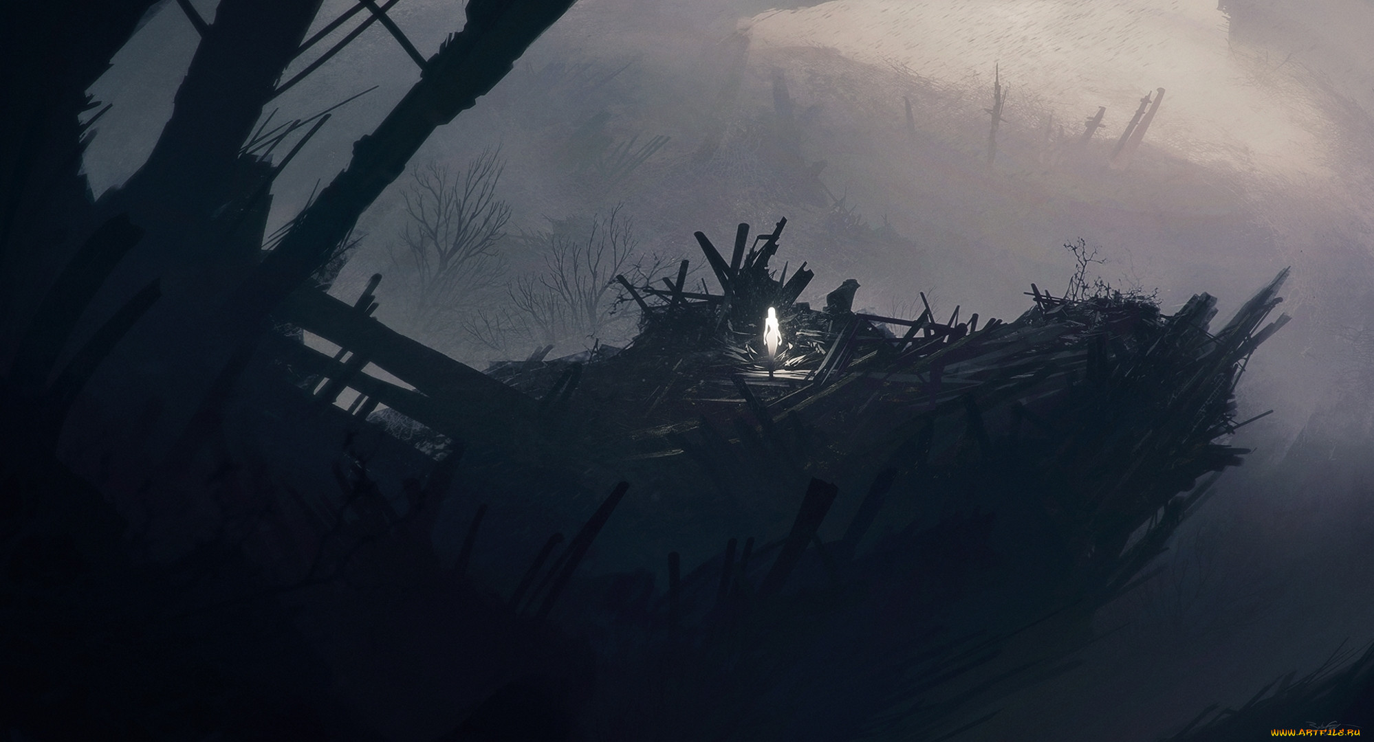 , , fantasy, , , art, debris, , silhouette, , figure, , angel, , last, , girl, by, grivetart, , post, apocalyptic, , ruin, , 